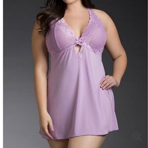 Torrid 2X Lace Racerback Lavender Satin Chemise Nightgown Purple Babydoll Slip
